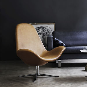contemporary armchair / fabric / leather / aluminium