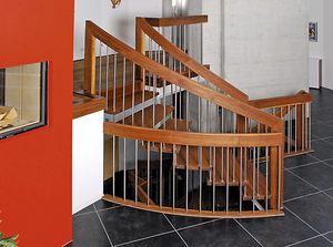 helical staircase / wooden steps / overhead / without risers