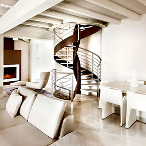 spiral staircase / metal frame / stone steps / lateral stringer