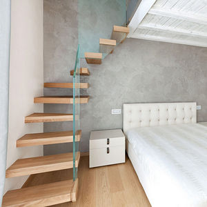 quarter-turn staircase / wooden steps / overhead / without risers
