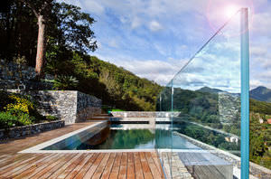 glass railing / with panels / outdoor / for patios