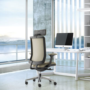 contemporary executive chair / leather / star base / with headrest