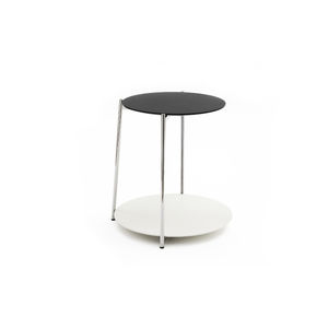 contemporary side table / MDF / chrome steel / round