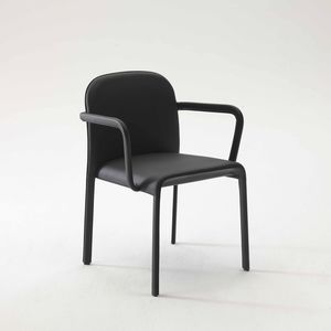 contemporary chair / upholstered / with armrests / leather