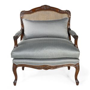 french style armchair / fabric / leather / oak