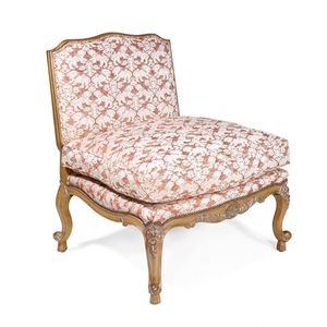 french style fireside chair / fabric / leather / oak