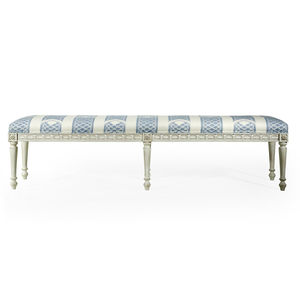 french style upholstered bench / fabric / leather / oak