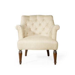 french style armchair / fabric / leather / oak