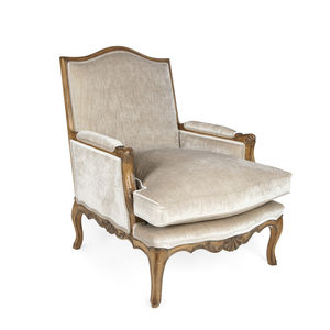 french style armchair / fabric / leather / oak