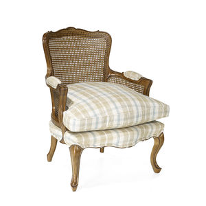 french style armchair / fabric / leather / oak