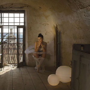 floor lamp / original design / frosted glass / white