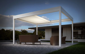 self-supporting pergola / aluminum / fabric canopy / PVC fabric sliding canopy
