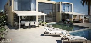 wall-mounted pergola / aluminum / with mobile slats / sun shade louvers