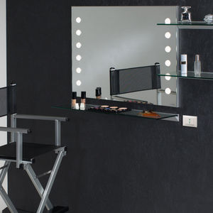 wall-mounted mirror / illuminated / with shelf / contemporary