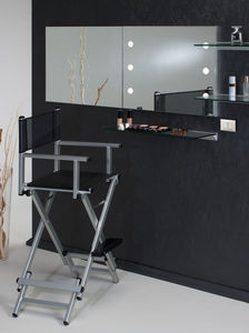 wall-mounted mirror / illuminated / with shelf / contemporary