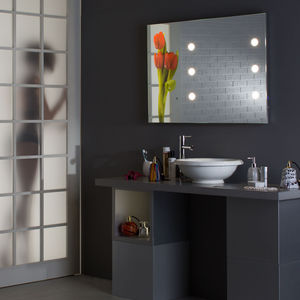 wall-mounted mirror / illuminated / contemporary / rectangular
