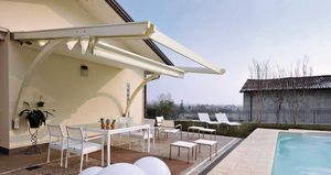 wall-mounted pergola / wooden / fabric sliding canopy / modular