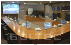 conference table touch screen / wall-mounted / motorized / retractable