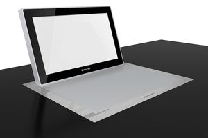 wall-mounted touch screen / motorized / folding / conference table
