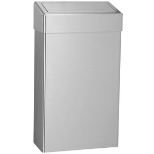 public trash can / wall-mounted / stainless steel / commercial
