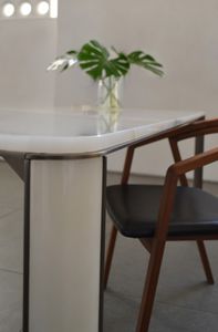 contemporary dining table / brass / onyx / rectangular