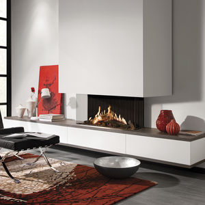 gas fireplace / contemporary / closed hearth / 3-sided