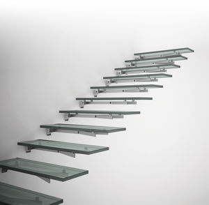 straight staircase / glass steps / stainless steel frame / without risers