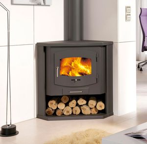 wood heating stove / contemporary / corner / steel