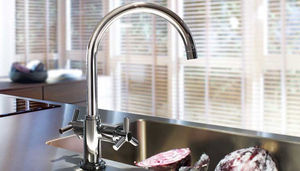 free-standing double-handle mixer tap / chromed metal / kitchen / 1-hole