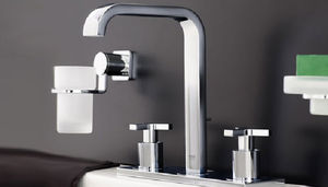 washbasin double-handle mixer tap / free-standing / chromed metal / bathroom