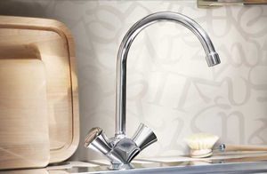 free-standing double-handle mixer tap / chromed metal / kitchen / 1-hole