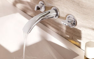 washbasin double-handle mixer tap / wall-mounted / chromed metal / bathroom