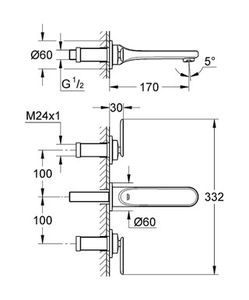 washbasin double-handle mixer tap / wall-mounted / chromed metal / bathroom