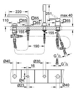 bathtub mixer tap / chromed metal / bathroom / 4-hole