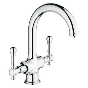 free-standing double-handle mixer tap / chromed metal / kitchen / 1-hole