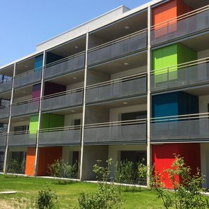 ventilated facade cladding / HPL / smooth / colored