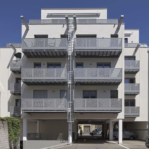 HPL railing / with panels / outdoor / for balconies