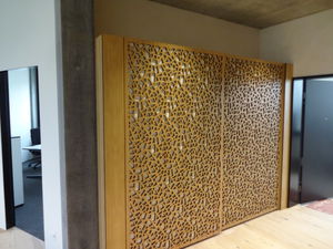 wall-mounted acoustic panel / plywood / perforated / for public buildings