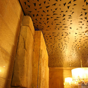wooden acoustic panel / for false ceilings / perforated / for public buildings