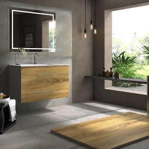 wall-hung washbasin cabinet / oak / contemporary