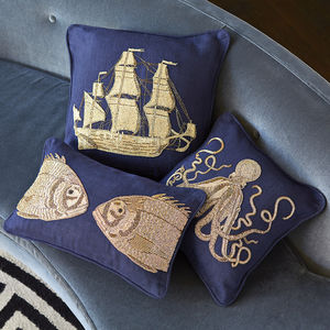 sofa cushion / square / animal motif / linen