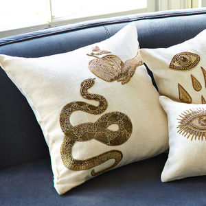 sofa cushion / square / patterned / linen