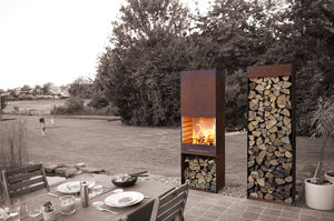 charcoal barbecue / wood-burning / built-in / stainless steel