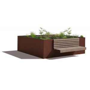 steel planter / square / with integrated bench / contemporary