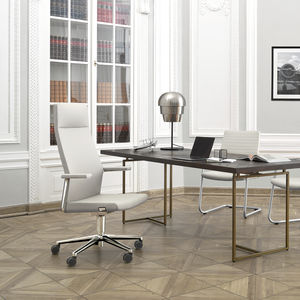 contemporary office armchair / metal / fabric / leather