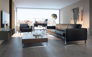 contemporary coffee table / metal / oak / teak