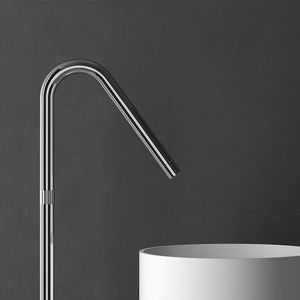 washbasin mixer tap / floor-mounted / stainless steel / bathroom