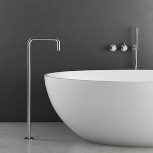 bathtub mixer tap / floor-mounted / stainless steel / bathroom