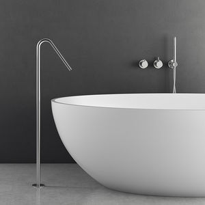 bathtub mixer tap / floor-mounted / stainless steel / bathroom