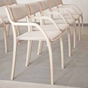 contemporary visitor chair / with armrests / stackable / molded plywood